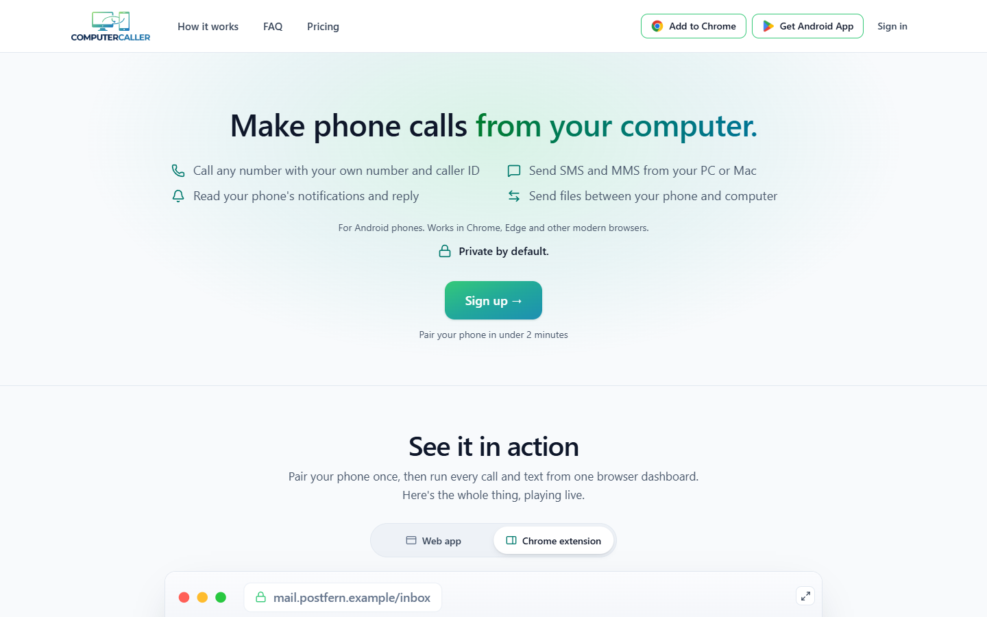 ComputerCaller lar deg ringe fra datamaskinen med ditt eget nummer, sende SMS og MMS og svare på varsler fra mobilen. Tjenesten er laget for Android-telefoner.